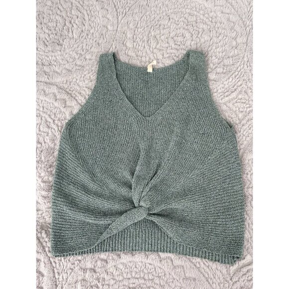 Wish List Green Knitted Twist-Front Tak Top Sleeveless V-neck Women's Sz L - Picture 1 of 7